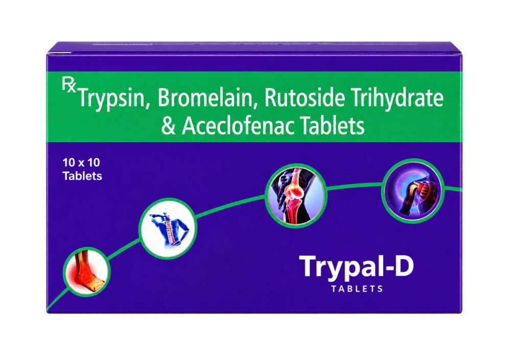 Trypal-D Tablets – Trypsin, Bromelain, Rutoside Trihydrate & Aceclofenac